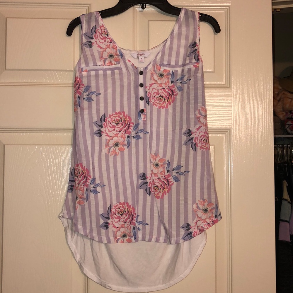 Candie’s Purple Striped Floral Tank